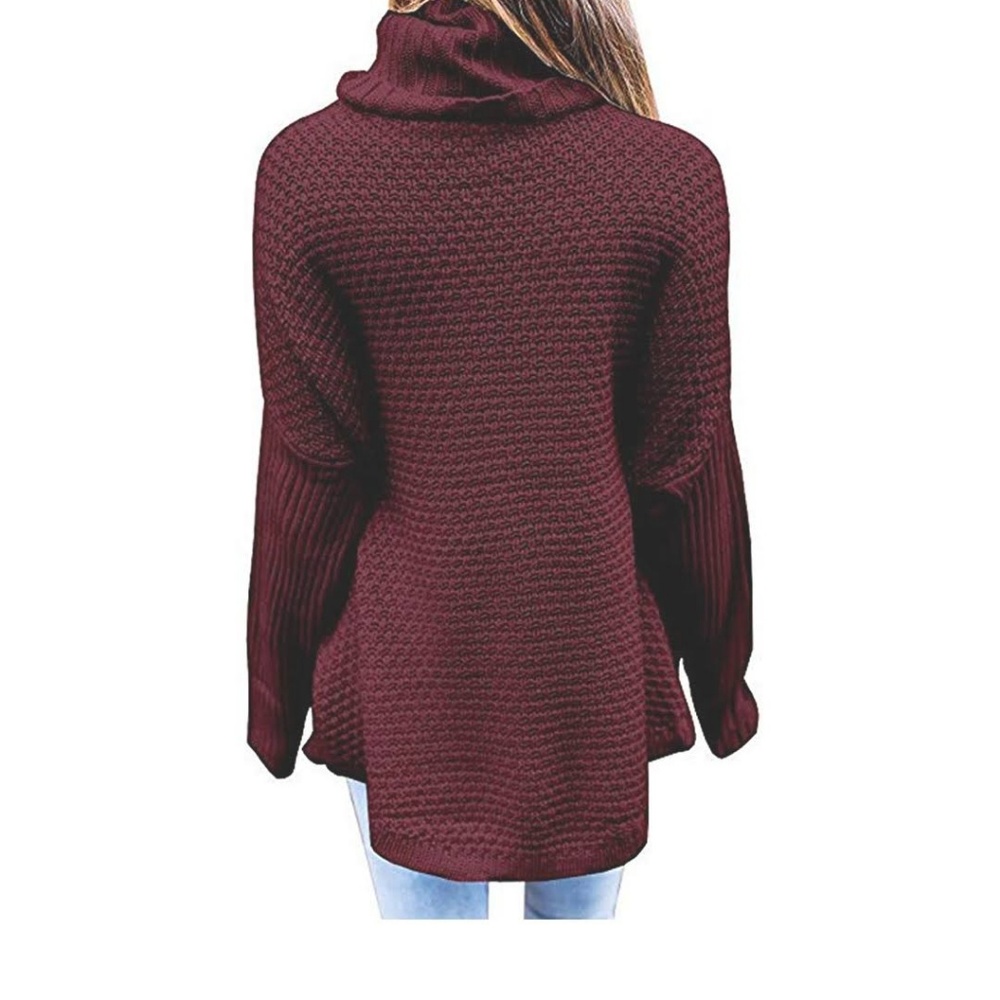 AILEEN Burgundy Chunky Turtleneck Sweater - Picture 3 of 4